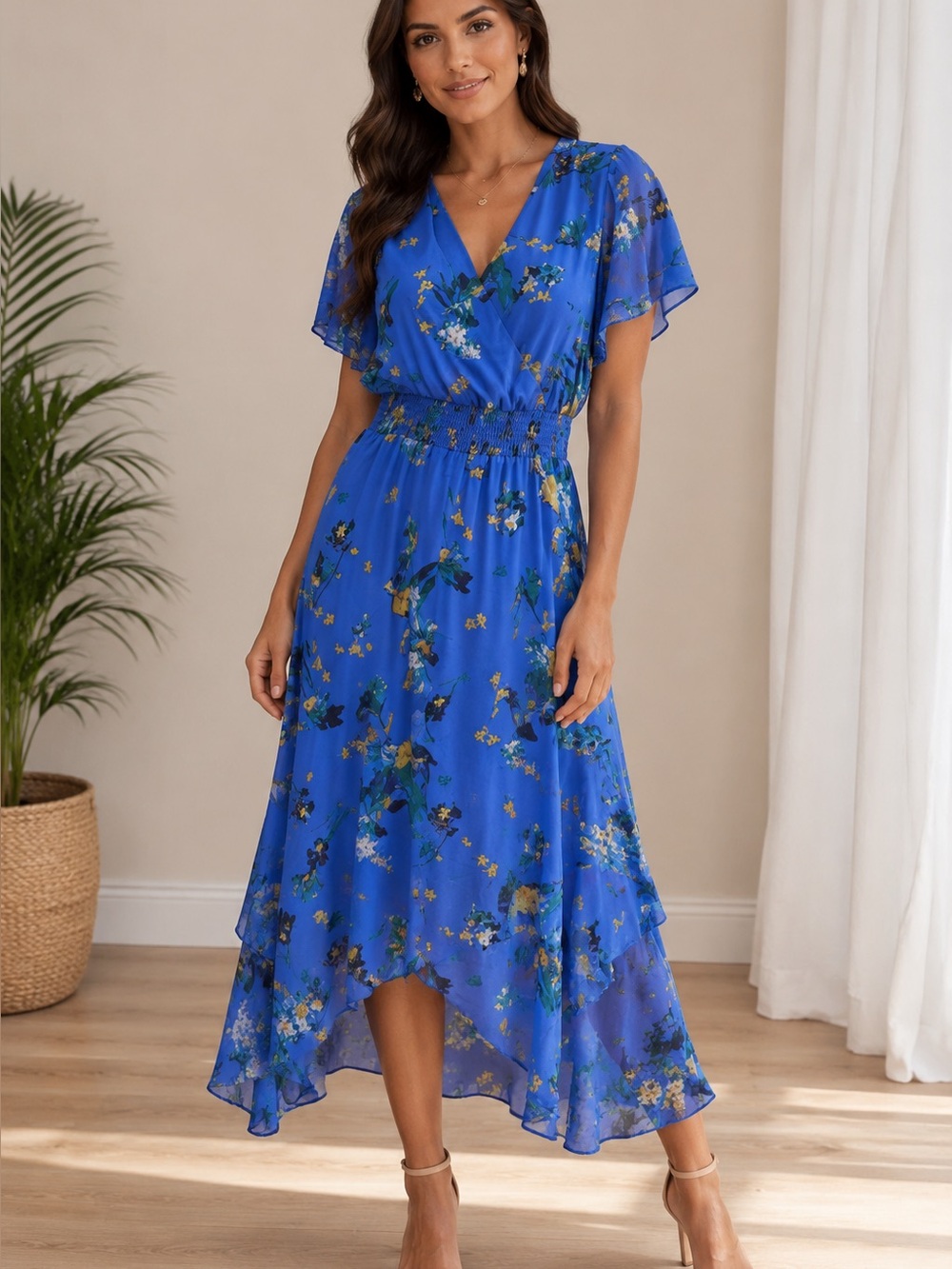 Worn once! Womens Blue Floral Midi Dress

#floralsforapring
#bluemaxi